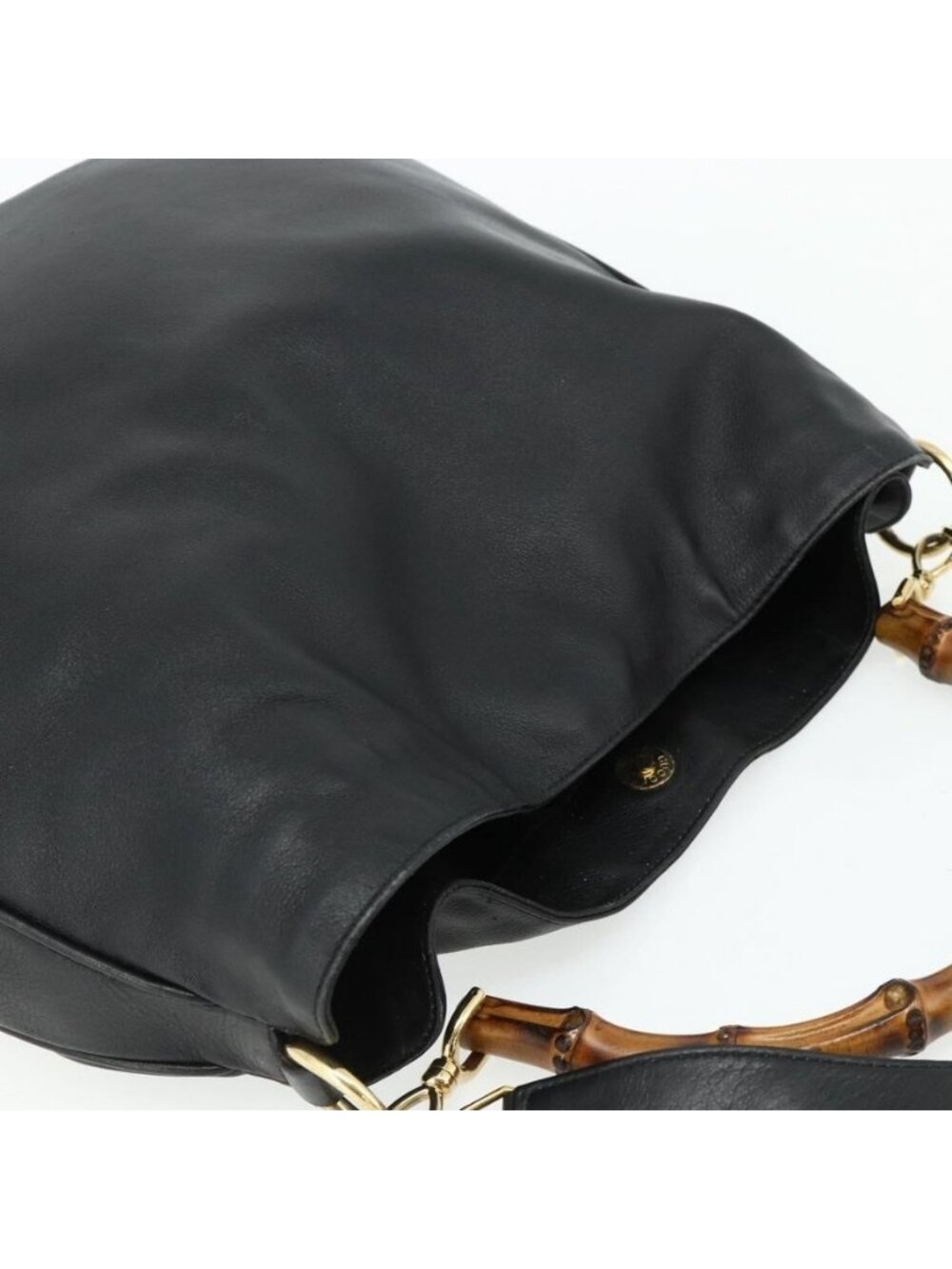 Authentic GUCCI Bamboo Shoulder Bag Leather 2way Black Gold 001 1577 - Picture 13 of 16